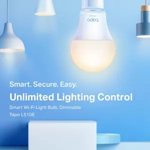BEC LED wireless TP-LINK, 800lm, 8.7W, E27, se conecteaza la router Wi-Fi, intensitate reglabila, control prin smartphone cu aplicatia TAPO "Tapo L510E(2-pack)" (include timbru verde 0.60 lei)