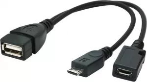 CABLU adaptor OTG GEMBIRD, pt. smartphone, Micro-USB 2.0 (T) la USB 2.0 (M), 15cm, asigura conectarea telef. la o tastatura, mouse, HUB, stick, etc., port Micro-USB 2.0 (M) pt. extra power, negru, "A-OTG-AFBM-04" (include TV 0.06 lei)
