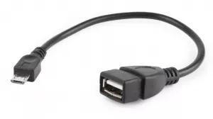 CABLU adaptor OTG GEMBIRD, pt. smartphone, Micro-USB 2.0 (T) la USB 2.0 (M), 15cm, asigura conectarea telef. la o tastatura, mouse, HUS, stick, etc., negru, "A-OTG-AFBM-03" (include TV 0.06 lei)