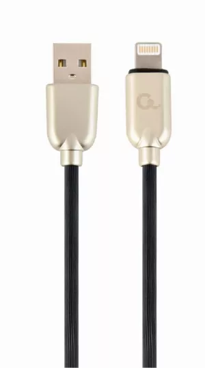 CABLU alimentare si date GEMBIRD, pt. smartphone, USB 2.0 (T) la Lightning (T), 1m, premium, cablu din cauciuc, negru, conectori argintii, "CC-USB2R-AMLM-1M" (include TV 0.06 lei)