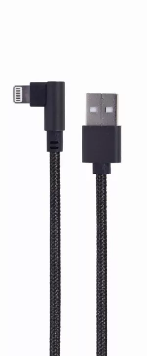 CABLU alimentare si date GEMBIRD, pt. smartphone, USB 2.0 (T) la Lightning (T) 90 grade, 0.2m, negru, "CC-USB2-AMLML-0.2M" (include TV 0.06 lei)