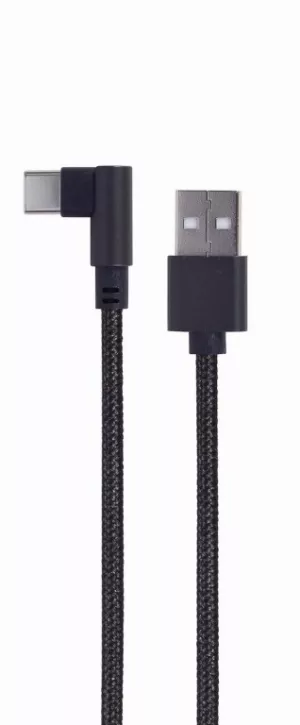 CABLU alimentare si date GEMBIRD, pt. smartphone, USB 2.0 (T) la USB 2.0 Type-C (T) 90 grade, 0.2m, negru, "CC-USB2-AMCML-0.2M" (include TV 0.06 lei)