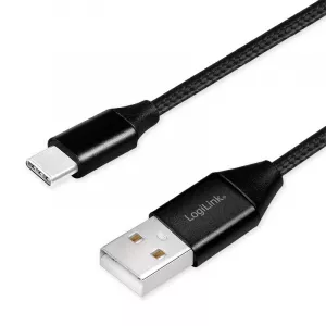 CABLU alimentare si date LOGILINK, pt. smartphone, USB 2.0 (T) la USB 2.0 Type-C (T), 1m, premium, cablu cu impletire din bumbac, negru, "CU0140" (include TV 0.06 lei)