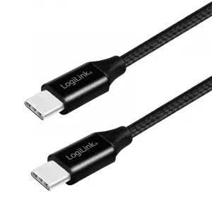 CABLU alimentare si date LOGILINK, pt. smartphone, USB 2.0, USB Type-C (T) la USB Type-C (T), 0.3m, premium, cablu cu impletire din bumbac, negru, "CU0153" (include TV 0.06 lei)