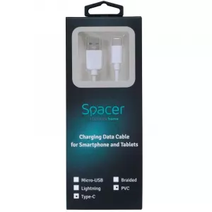 CABLU alimentare si date SPACER, pt. smartphone, USB 3.0 (T) la Type-C (T), PVC,2.1A,Retail pack, 0.5m, alb, "SPDC-TYPEC-PVC-W-0.5" (include TV 0.06 lei)