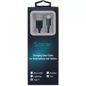 CABLU alimentare si date SPACER, pt. smartphone, USB 3.0 (T) la Type-C (T), PVC,2.1A,Retail pack, 0.5m, black, "SPDC-TYPEC-PVC-BK-0.5" (include TV 0.06 lei)