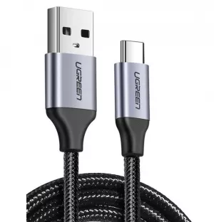 CABLU alimentare si date Ugreen, "US288", Fast Charging Data Cable pt. smartphone, USB 2.0 la USB Type-C 5V/3A, braided, 0.25m, negru "60124" (include TV 0.06 lei) - 6957303861248
