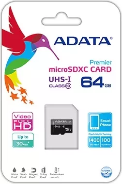 CARD MicroSD ADATA,  64 GB, MicroSDXC, clasa 10, standard UHS-I U1, "AUSDX64GUICL10-RA1" (include TV 0.03 lei)
