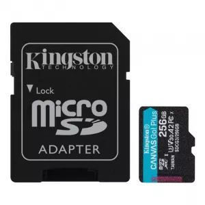 CARD MicroSD KINGSTON, 256 GB, MicroSD, clasa 10, standard UHS-I U3, "SDCG3/256GB" (include TV 0.03 lei)