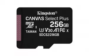 CARD MicroSD KINGSTON, 256 GB, microSDXC, clasa 10, standard UHS-I U3, "SDCS2/256GBSP" (include TV 0.03 lei)