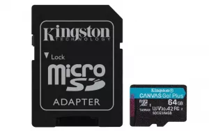 CARD MicroSD KINGSTON, 64 GB, microSDXC, clasa 10, standard UHS-I U3, "SDCG3/64GB" (include TV 0.03 lei)