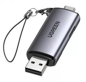 CARD READER extern Ugreen, "CM185" interfata USB 3.0 si USB Type-C 3.0, citeste/scrie: SD, microSD viteza pana la 5 Gbps,  suporta carduri maxim 2 TB, plastic, black "50706" (include TV 0.03 lei) - 6957303857067