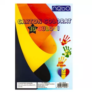 Carton color A4, 10 culori, 140 g, 10 coli/set - NEBO
