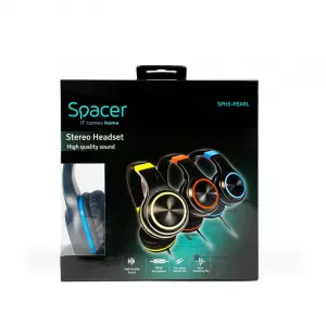CASTI  Spacer, cu fir, standard, utilizare multimedia, microfon pe fir, pliabile, banda ajustabila, conectare prin Jack 3.5 mm x 2, negru&amp;amp;albastru, "SPHS-PEARL-BL", (include TV 0.8lei)