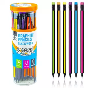 Creion grafit HB, cu radiera, hexagonal/lemn negru, 48 buc/cutie - S-COOL