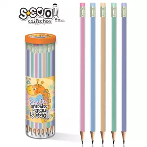 Creion grafit HB, cu radiera, pastel, 48 buc/cutie - S-COOL