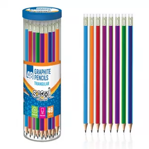 Creion grafit HB, cu radiera, triunghiular, 48 buc/cutie - S-COOL