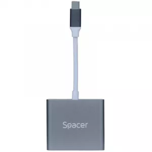 DOCKING Station Spacer universal 3 in 1, conectare Type-C USB 3.1, USB 3.0 x 1, porturi video HDMI x 1, suporta pana la 4K (30Hz),PD 3.0 pana la 87W, Gri, "SPDS-TypeC-HUP-3in1"