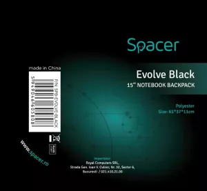 GEANTA &amp; RUCSAC SPACER, pt. notebook de max. 15.6", 1 compartiment, buzunar dorsal 39x37cm, buzunar frontal x 2, waterproof,  poliester, negru, "Evolve",  "SPB-EVOLVE-BLACK"