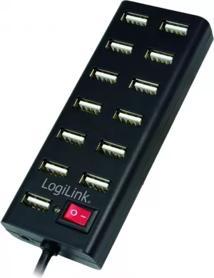 HUB extern LOGILINK, porturi USB: USB 2.0 x 13, conectare prin USB 2.0, alimentare retea 220 V, cablu 0.75 m, negru, "UA0126"  (include TV 0.8lei)