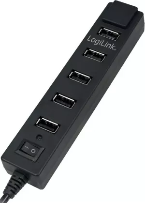 HUB extern LOGILINK, porturi USB: USB 2.0 x 7, conectare prin USB 2.0, alimentare retea 220 V, cablu 0.9 m, negru, "UA0124"  (include TV 0.8lei)