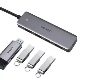 HUB extern Ugreen, "CM219" porturi USB: USB 3.0 x 4, conectare prin USB, material ABS, port micro USB 5V, lungime 15 cm, LED, gri, "50985" (include TV 0.8lei) - 6957303859856