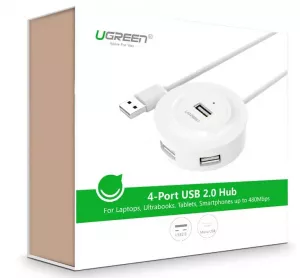 HUB extern Ugreen, "CR106" porturi USB: USB 2.0 x 4, conectare prin USB 2.0, LED, lungime 1m, alb, "20270" (include TV 0.8lei) - 6957303822706