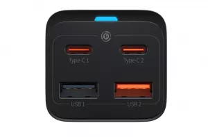 INCARCATOR retea Baseus GaN3 Pro, Quick Charge 65W, 2 x USB, 2 x USB Type-C, include cablu USB Type-C la USB Type-C 100W 1m, negru "CCGP040101" (include timbru verde 0.75 lei) - 6932172600334