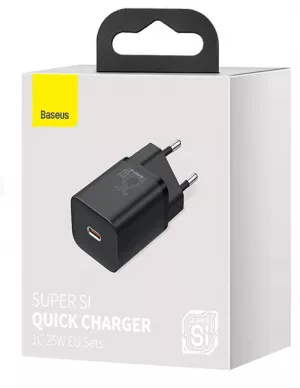 INCARCATOR retea Baseus Super Si, Quick Charge 25W, 1 x USB Type-C 5V/3A, negru "CCSP020101" (include timbru verde 0.75 lei) - 6932172603724