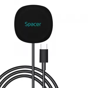 INCARCATOR wireless SPACER 2 in 1 cu suport inclus, compatibil prindere magnetica Iphone, Quick Charge 15W Qi, conector Type-C, negru "SPAR-WCHGQ-02" (include TV 0.18lei)