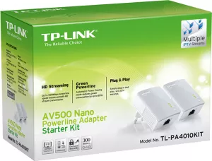 KIT ADAPTOR POWERLINE TP-LINK tehnologie AV,  AV600, pana la 600Mbps, 1 port 10/100Mbps, 2 buc. "TL-PA4010KIT" (include timbru verde 1.5 lei)