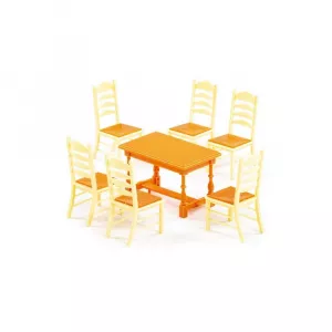 Masa+scaune pentru papusi, 7 piese/set, 21x12x6 cm, Wader