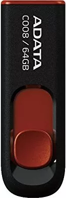 MEMORIE USB 2.0 ADATA 64 GB, retractabila, carcasa plastic, negru / rosu, "AC008-64G-RKD" (include TV 0.03 lei)