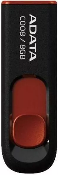 MEMORIE USB 2.0 ADATA  8 GB, retractabila, carcasa plastic, negru / rosu, "AC008-8G-RKD" (include TV 0.03 lei)