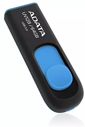 MEMORIE USB 3.2 ADATA 64 GB, retractabila, carcasa plastic, negru / albastru, "AUV128-64G-RBE" (include TV 0.03 lei)