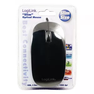 MOUSE Logilink, PC sau NB, cu fir, USB, optic, 1000 dpi, butoane/scroll 3/1, , negru, "ID0063" (include TV 0.18lei)