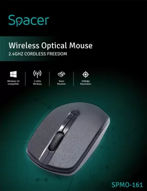 MOUSE  Spacer, PC sau NB, wireless, 2.4GHz, optic, 1000 dpi, butoane/scroll 3/1, , negru, "SPMO-161" (include TV 0.18lei)