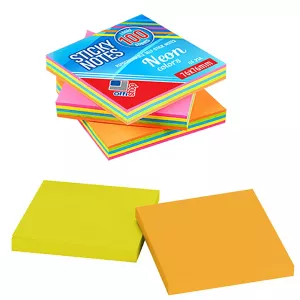 Notes adeziv neon, 75x75mm, multicolor, 100 coli - OFFISHOP