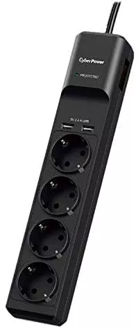 PRELUNGITOR CYBER POWER, Schuko x 4, conectare prin Schuko (T), USB x 2, cablu 1.8 m, 10 A, protectie supratensiune, negru, "P0420SUDO-DE" (include TV 0.8lei)