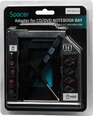 RACK intern SPACER, tip caddy 12.7mm, 5.25 inch la 2.5 inch, S-ATA, interfata PC S-ATA, metal, negru, "SPR-25DVDN" (include TV 0.8lei)