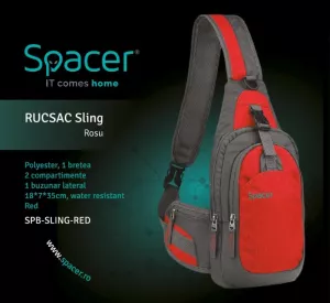 RUCSAC SPACER Sling, nylon,1 bretea, 2 compartimente principale,1 buzunar frontal, 1 buzunar lateral, 35x18x7cm, water resistant, red, "SPB-SLING-RED"