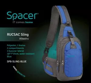RUCSAC SPACER Sling, nylon,1 bretea, 2 compartimente principale,1 buzunar frontal,1 buzunar lateral, 35x18x7cm, water resistant, blue, "SPB-SLING-BLUE"
