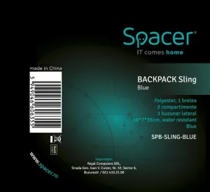 RUCSAC SPACER Sling, nylon,1 bretea, 2 compartimente principale,1 buzunar frontal,1 buzunar lateral, 35x18x7cm, water resistant, blue, "SPB-SLING-BLUE"