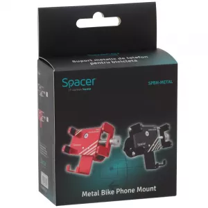 SUPORT Bicicleta SPACER pt. SmartPhone, fixare de ghidon, Metalic, rosu, cheie de montare,  "SPBH-METAL-RED"