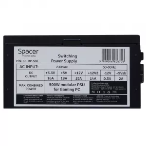 SURSA SPACER MODULARA 500 (for 500W Gaming PC), fan 120mm, 1x PCI-E (6+2), 3x S-ATA, 1x P8 (4+4), *retail* "SP-MP-500",  (include TV 1.75lei)