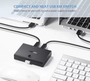 SWITCH USB SHARING Ugreen, "30345" porturi USB: USB-B x 2, conectare prin USB 2.0, cablu 1.5m inclus, buton comutare PC, LED, plastic, negru, "30345" (include TV 0.8 lei) - 6957303833450