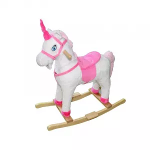 Unicorn balansoar, lemn + plus, alb+roz, 75 cm