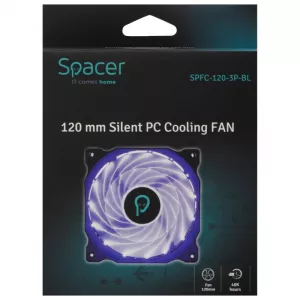 VENTILATOR SPACER PC Silent 120x120x25 mm,  BLUE light, Hydraulic Bearing, 34CFM, conector 3-pin "SPFC-120-3P-BL"