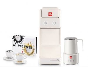 Espressor Y3.3 alb + cana spuma lapte illy + Kit illy collection cappuccino cup Ai Weiwei