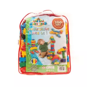 Cuburi de constructie din plastic, multicolore, in rucsac, 200 piese HT 1043